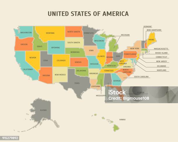 Cartoon Colorful Usa Map Card Poster Vector Stock Illustration - Download Image Now - Map, USA, Cartoon