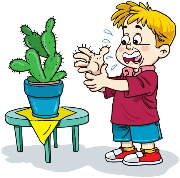 Vector illustration of child and cactus