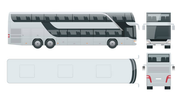ilustrações de stock, clip art, desenhos animados e ícones de double-deck multi-axle luxury touring coach. commercial vehicle. intercity bus vector illustration. - road top view