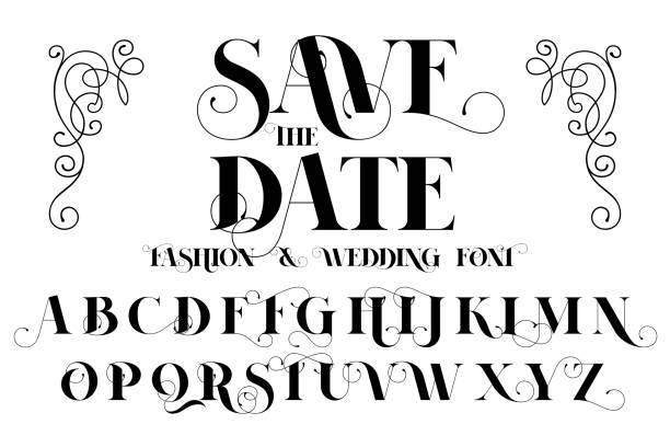 Save The Date, Fashion and Wedding font Save The Date, Fashion and Wedding Invitation font, lettering illustration. seria stock illustrations