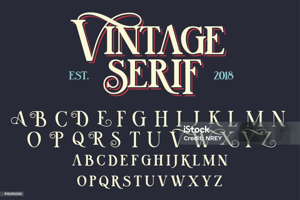 Vintage serif lettering font Vintage serif lettering font. Retro typeface with decorative elements Typescript stock vector