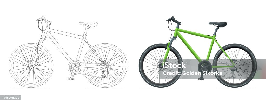 Outline bicycle outline isolated on white background. Mountain bike template for moped, motorbike branding and advertising Outline bicycle outline isolated on white background. Mountain bike template for moped, motorbike branding and advertising. Vector illustration Cycling stock vector