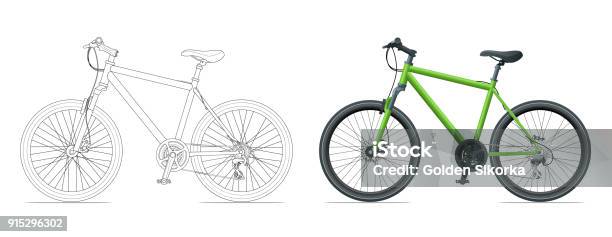 Outline Bicycle Outline Isolated On White Background Mountain Bike Template For Moped Motorbike Branding And Advertising Stock Illustration - Download Image Now