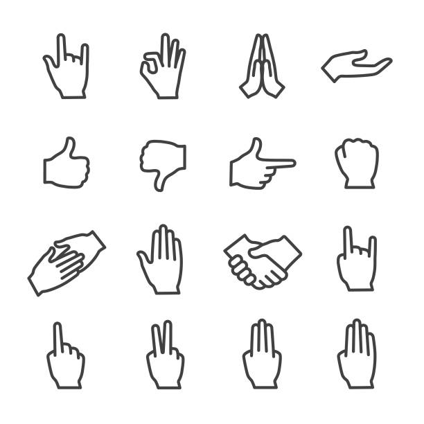 zestaw ikon gestów dłoni - seria liniowa - touching human finger human thumb human hand stock illustrations