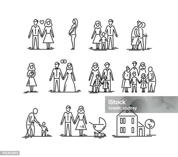 Family Development Stages Parents And Children Relationship Mother Father Kids Grandfather And Grandmother Stock Illustration - Download Image Now