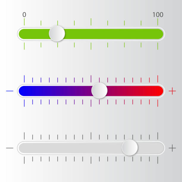 볼륨 규모입니다. 벡터입니다. - sliding control panel control playing stock illustrations