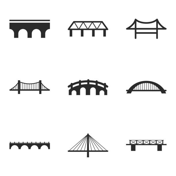 ikony wektora mostka. - bridge connection contemporary suspension bridge stock illustrations