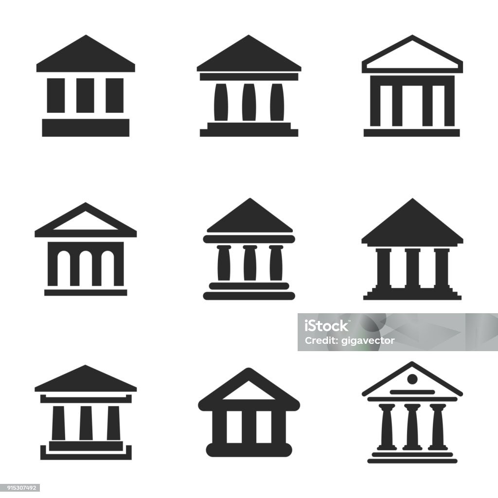 Bank vector icons. Bank vector icons. Simple illustration set of 9 bank elements, editable icons, can be used in logo, UI and web design Icon stock vector