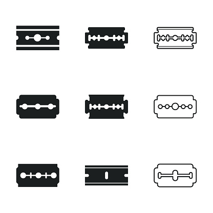 Razor vector icons. Simple illustration set of 9 razor elements, editable icons, can be used in logo, UI and web design