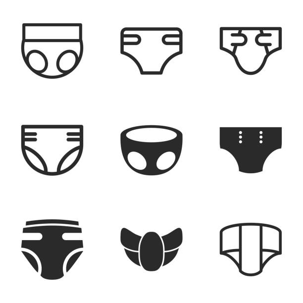 Diaper vector icons. Diaper vector icons. Simple illustration set of 9 diaper elements, editable icons, can be used in logo, UI and web design Diaper stock illustrations