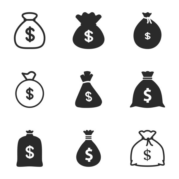 Money sack vector icons. Money sack vector icons. Simple illustration set of 9 money sack elements, editable icons, can be used in logo, UI and web design money bag stock illustrations