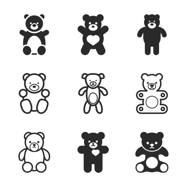 ilustraciones, imágenes clip art, dibujos animados e iconos de stock de oso de peluche vector iconos. - muñeco de peluche