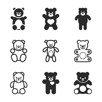 Teddy bear vector icons. Simple illustration set of 9 teddy bear elements, editable icons, can be used in logo, UI and web design description