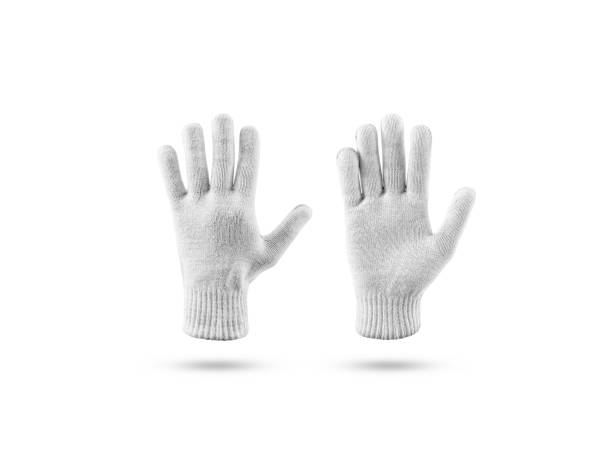 Blank knitted winter gloves mock up set, front back side Blank knitted winter gloves mock up set, front and back side view. Clear ski or snowboard mittens mockup, isolated on white. Warm hand clothes design template. Arm accessory presentation branding glove stock pictures, royalty-free photos & images