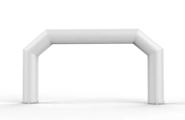 Photo of White Blank Inflatable angular Arch Tube or Event Entrance Gate. 3d render illustration.