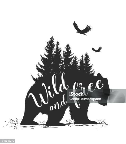 Bear And Fir Tree Stock Illustration - Download Image Now - Logo, Adventure, Bear