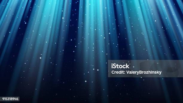 Empty Dark Blue Background With Rays Of Light Sparkles Shining Night Star Sky Stock Illustration - Download Image Now