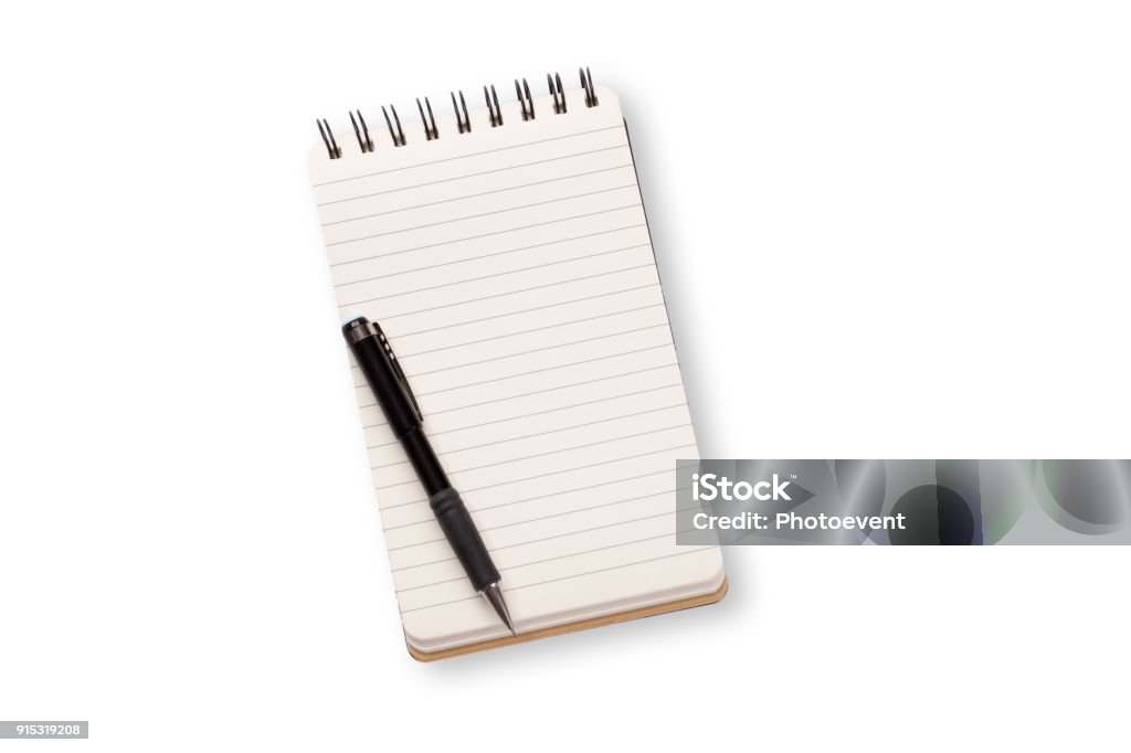 Shopping List Spiral notebook and pencil isolated on white background Note Pad Stock Photo