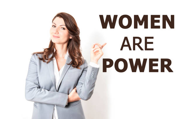 istock A woman pointn women are power text 915320054