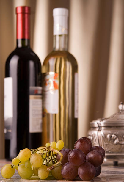 istock Grape and bottles of wine 91532108