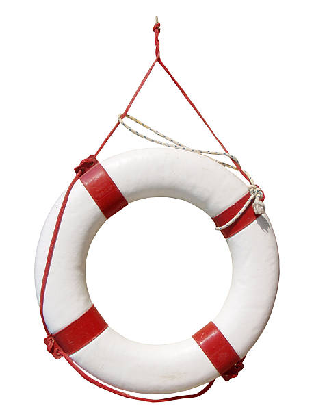 White and red life buoy hanging up