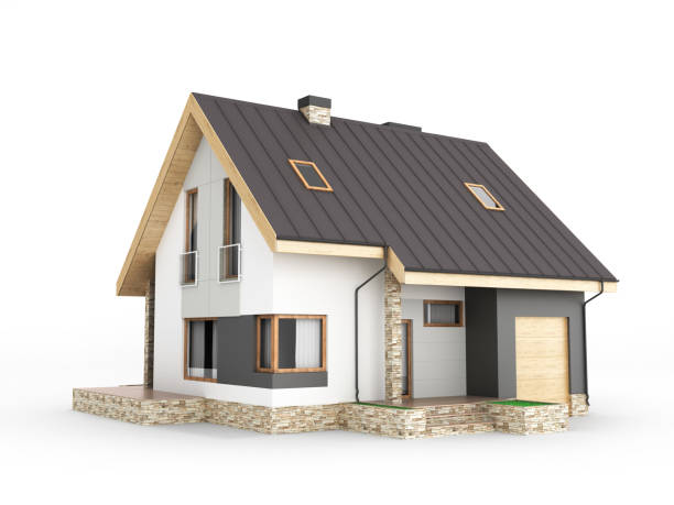 istock Illustration of a modern house with a garage isolated on white background 3d render 915325110
