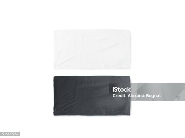 Blank Black And White Folded Soft Beach Towel Mockup - Fotografias de stock e mais imagens de Toalha de Praia