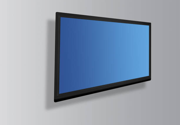 schermo tv led o lcd appeso allo sfondo della parete - television flat screen plasma high definition television foto e immagini stock