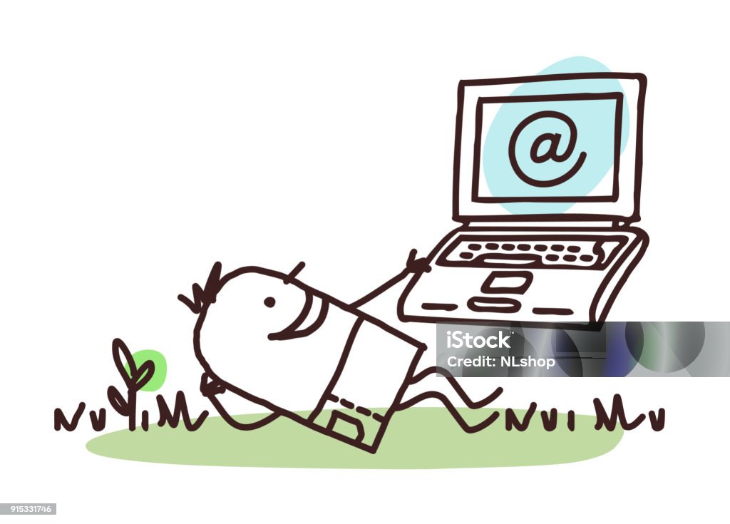 Cartoon Man Relaxing With His Laptop Stock Illustration - Download Image  Now - Adult, Boys, Cartoon - iStock