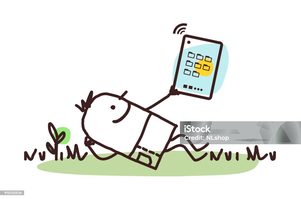 Cartoon Man Relaxing With His Tablet Stock Illustration - Download Image  Now - Child, Digital Tablet, Drawing - Art Product - iStock