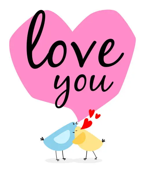 Vector illustration of Two birds and hearts card