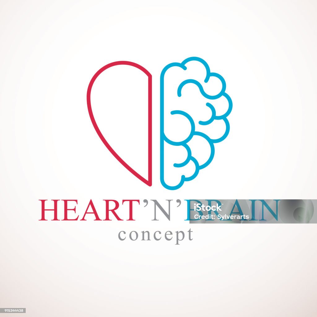 Heart and Brain concept, conflict between emotions and rational thinking, teamwork and balance between soul and intelligence. Vector icon design. Heart Shape stock vector