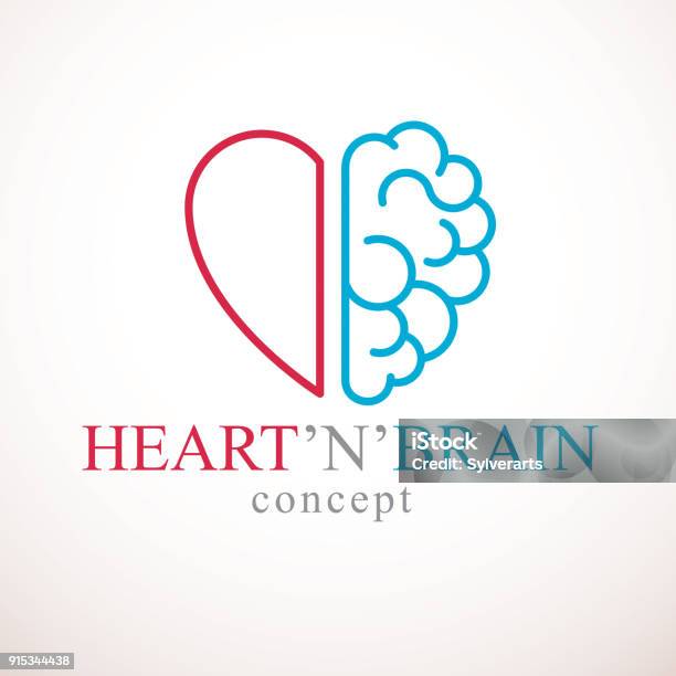 Heart And Brain Concept Conflict Between Emotions And Rational Thinking Teamwork And Balance Between Soul And Intelligence Vector Icon Design Stock Illustration - Download Image Now