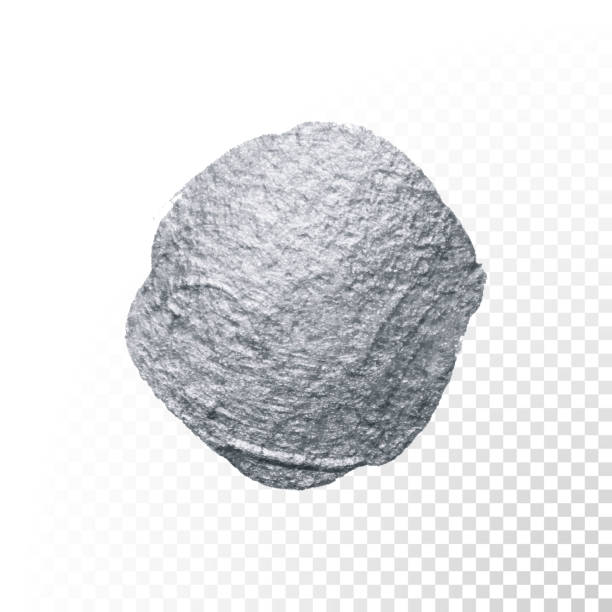istock Silver paint brush stain or smudge circle of abstract paintbrush glittering ink dab smear with glitter texture on transparent background. Vector isolated sparkling silver paint or ink splash 915347824