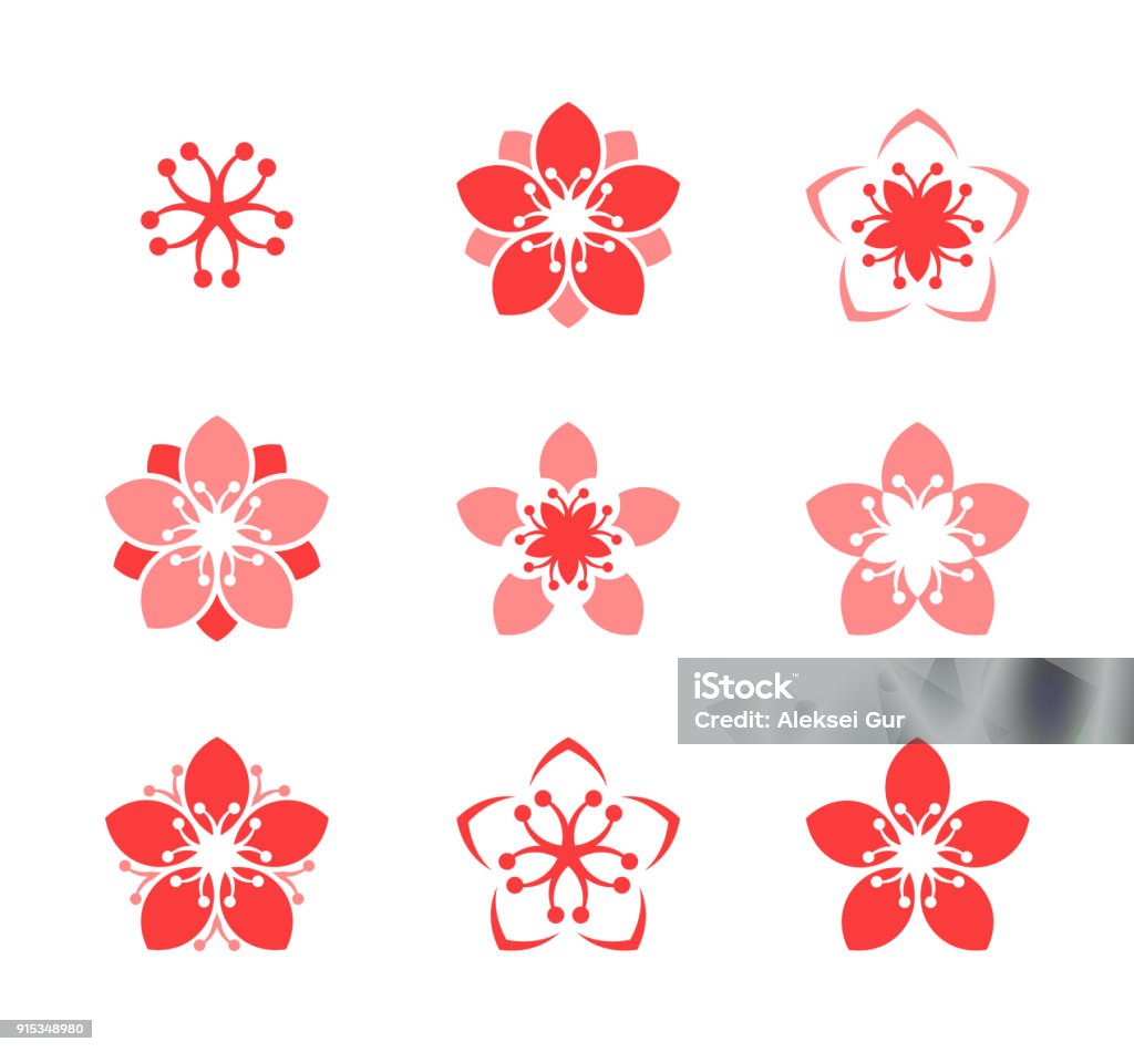 Cherry blossom. Icon set. Spring flowers on white background Vector illustration (EPS) Cherry Blossom stock vector