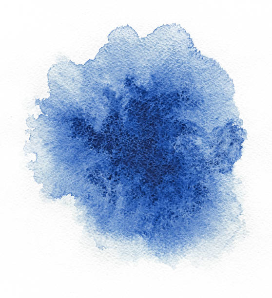 acquerello. macchia blu astratta su carta ad acquerello bianca. - blob watercolor painting spotted ink foto e immagini stock