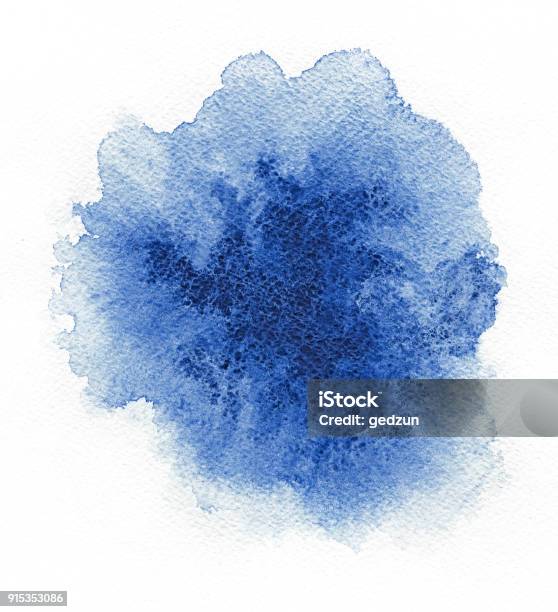 Watercolor Abstract Blue Spot On White Watercolor Paper Stock Photo - Download Image Now