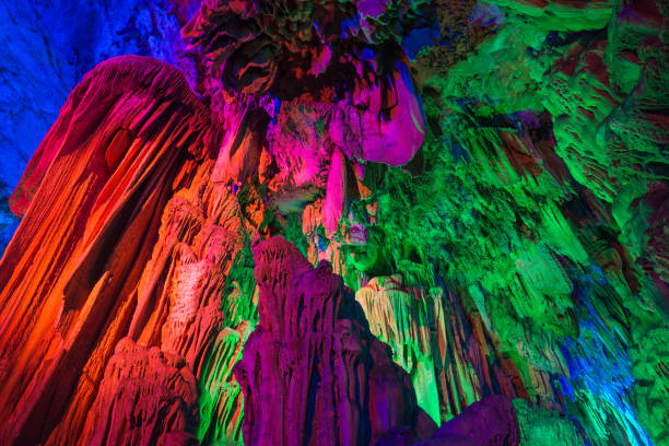 istock Color illumination of underground caves 915353478