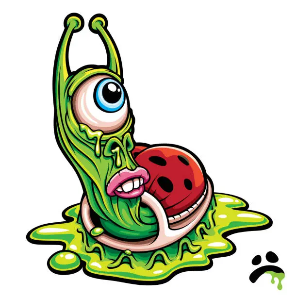 Vector illustration of Sad one eyed green slug monster