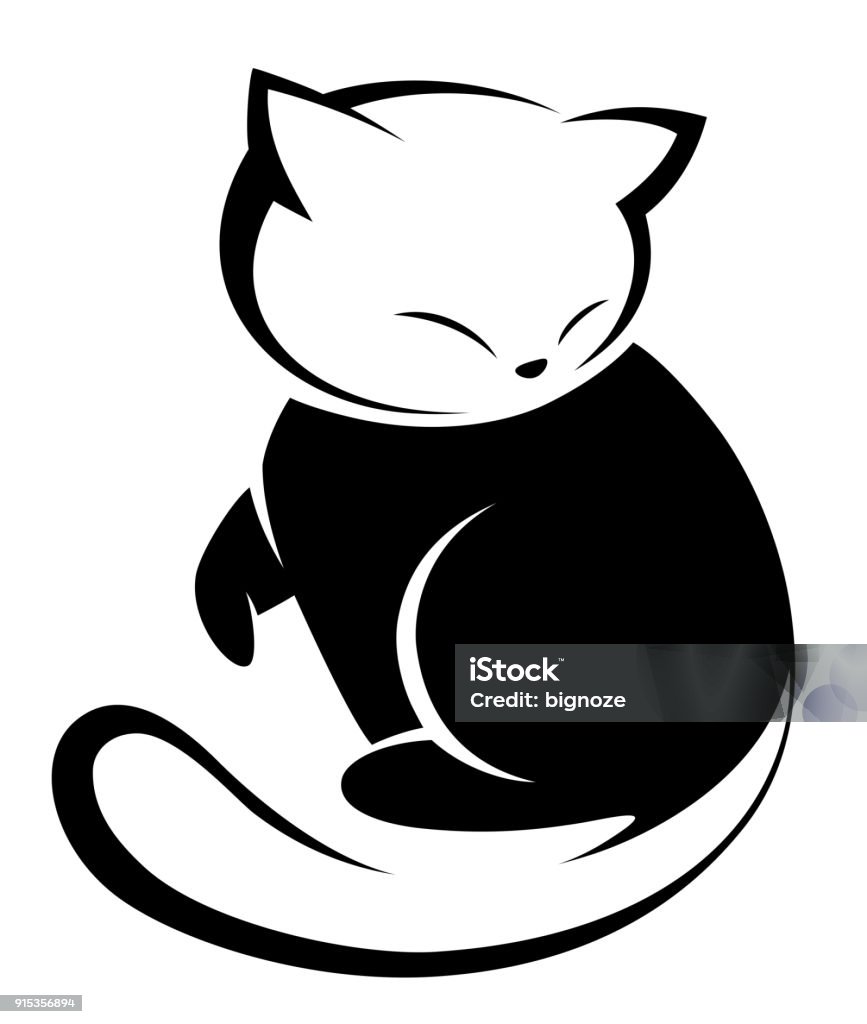 Illustrations Of Black Cat Action Logo On White Background