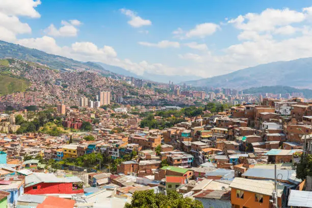 Panorama of the city of Medellin on a sunny day Colombia