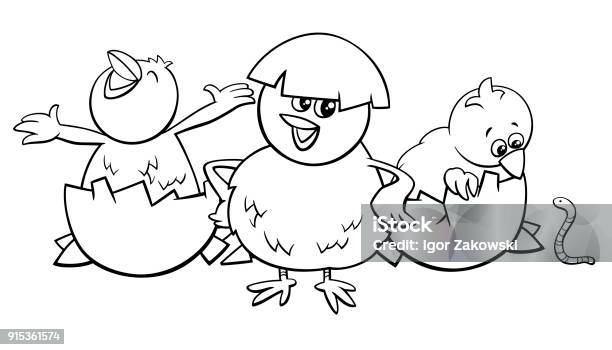 Little Chicks Hatching From Eggs Color Book Stock Illustration - Download Image Now - Agriculture, Animal, Animal Egg