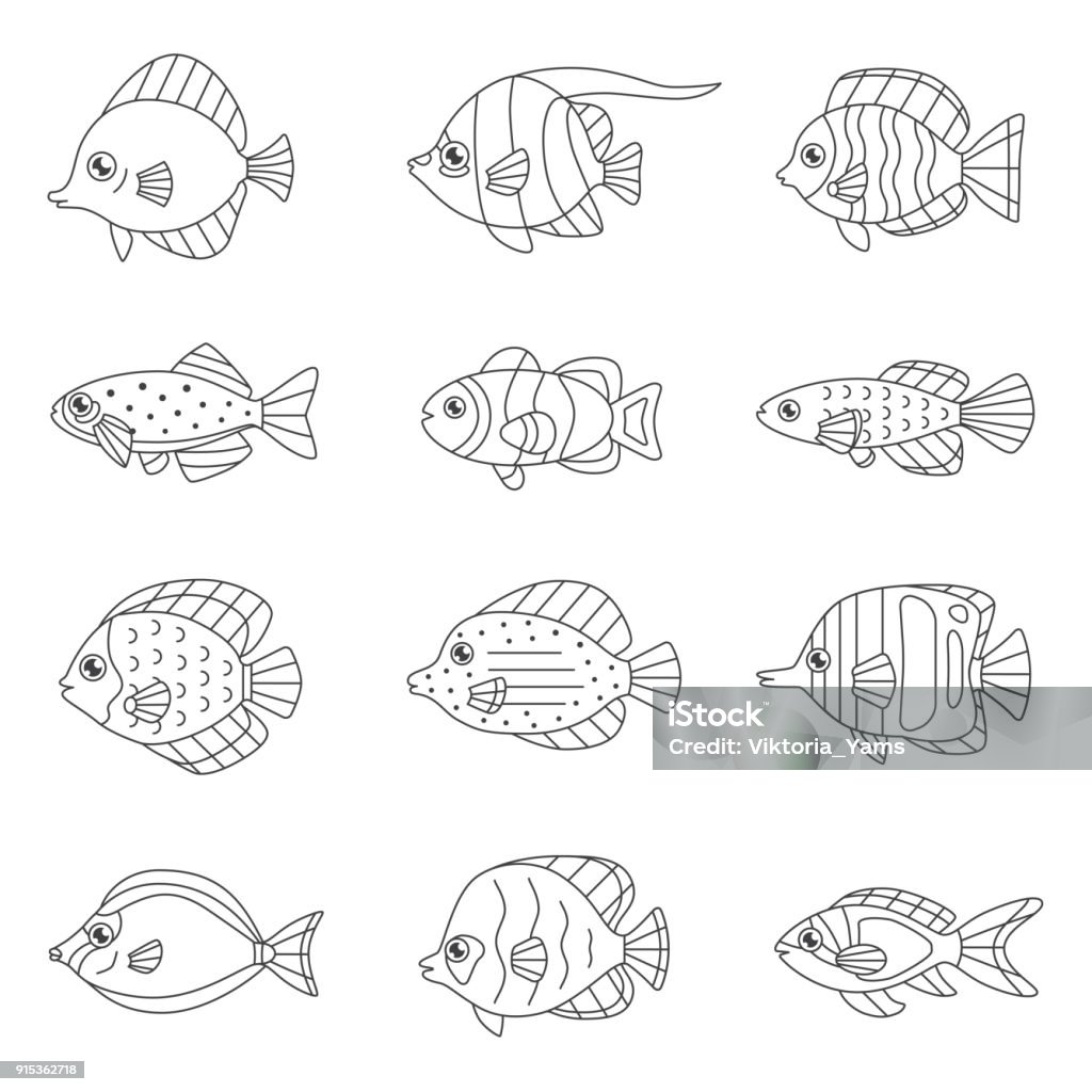 Fish Outline Vector Icon Set Stock Illustration - Download Image ...