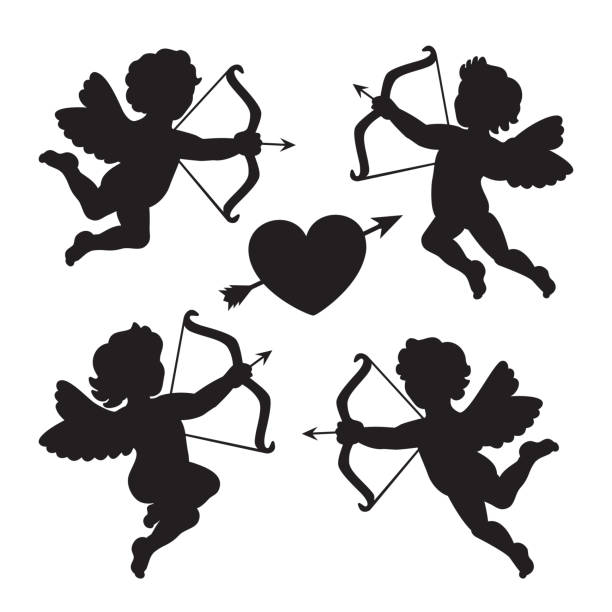 Black silhouette of a cupids. Design for Valentines day. Vector illustration. Black silhouette of a cupids. Design for Valentines day. Vector illustration cherub stock illustrations