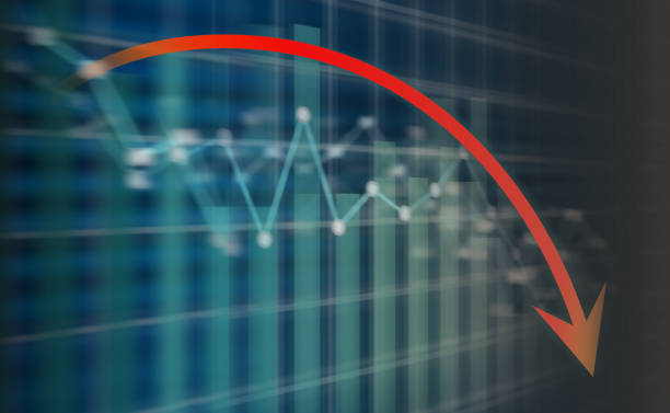 led 화면에 불황 화살표 - finance recession moving down despair 뉴스 사진 이미지