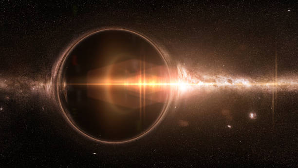 black hole with gravitational lens effect and the Milky Way galaxy artist's interpretation of a black hole deforming spacetime black hole space stock pictures, royalty-free photos & images