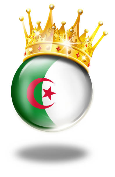 algerien-taste mit algerischen fahne und gewinner krone isoliert auf weiss - soccer soccer ball symbol algeria stock-grafiken, -clipart, -cartoons und -symbole
