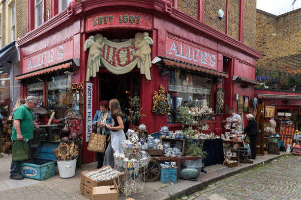 Colorful stores in downtown Edinburgh Scotland