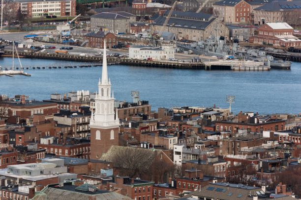 보스턴  - boston aerial view charles river residential structure 뉴스 사진 이미지