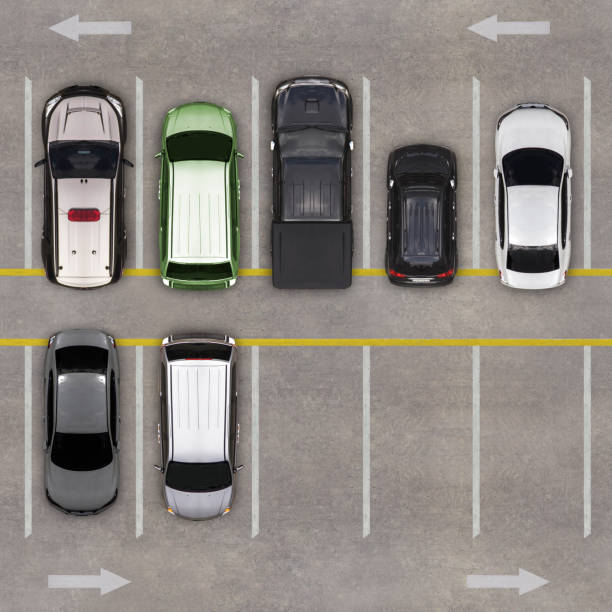 Top view of parking lot stock photo